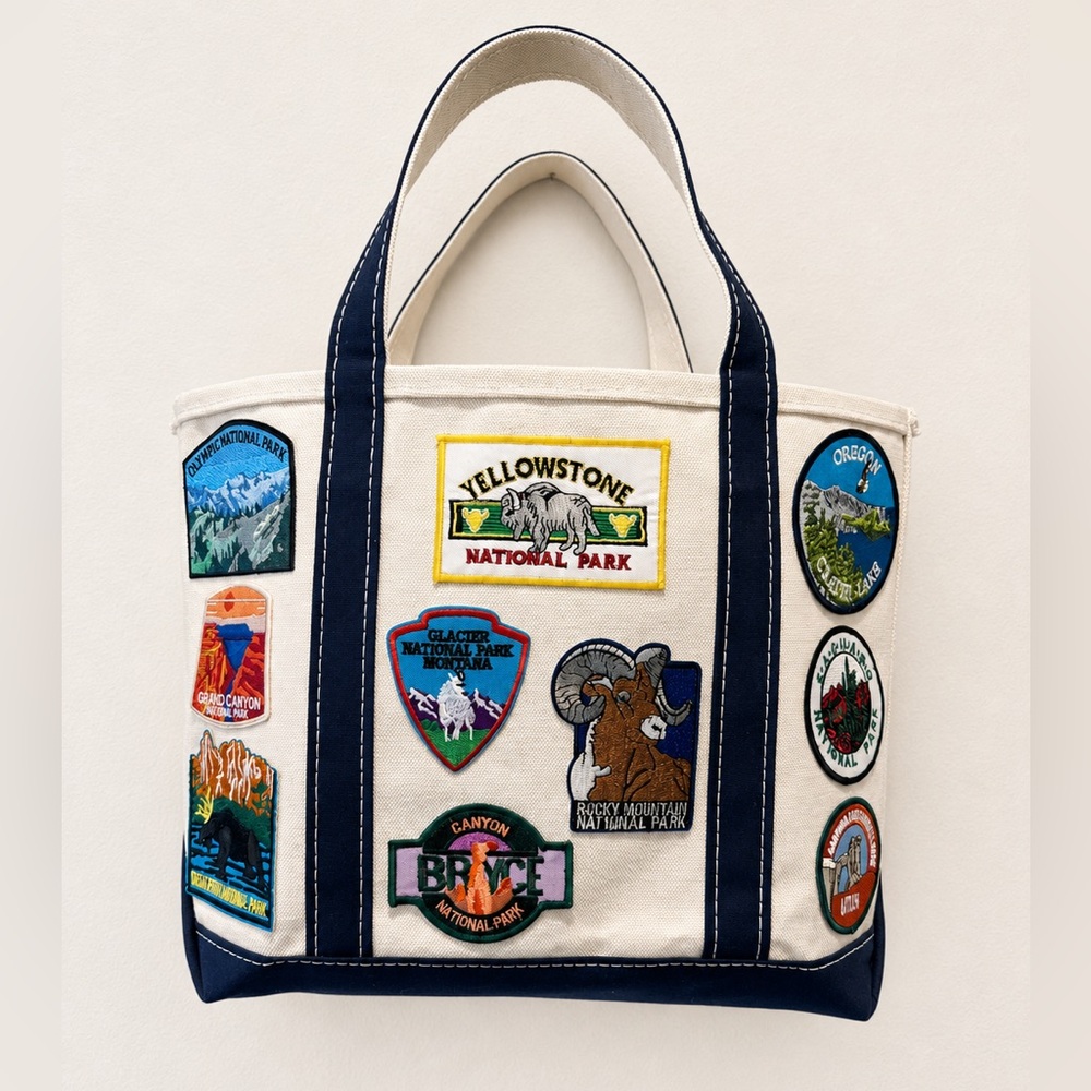 One of a Kind- National Park Patches LL Bean Boat Tote Bag in Navy - custom bag